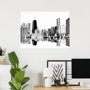 Chicago, Illinois in Schwarzweiß Poster