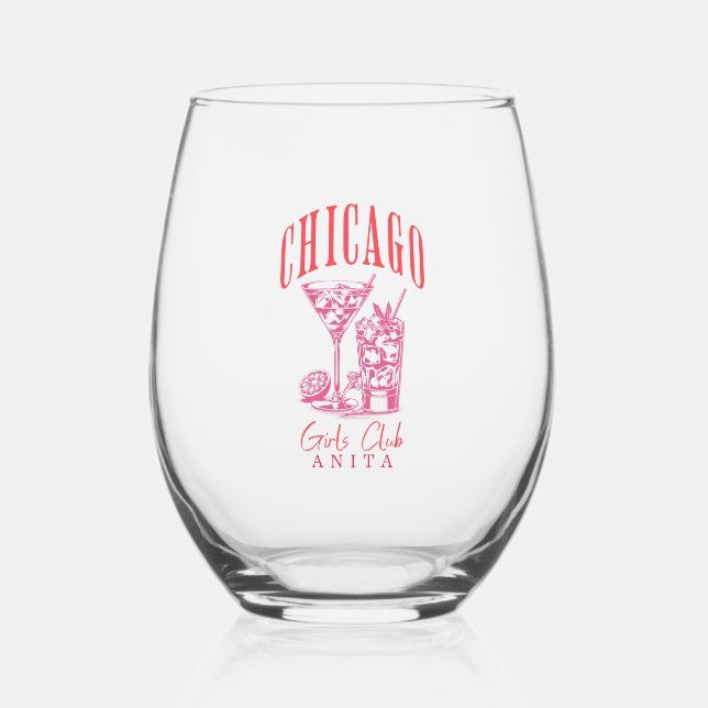 Chicago illinois Junggeselinnen-Abschied Weinglas Ohne Stiel (Vorderseite)