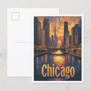 Chicago Illinois Kunst Vintage Reiseillustration Postkarte