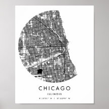 Chicago Illinois Minimal Modern Circle Street Map