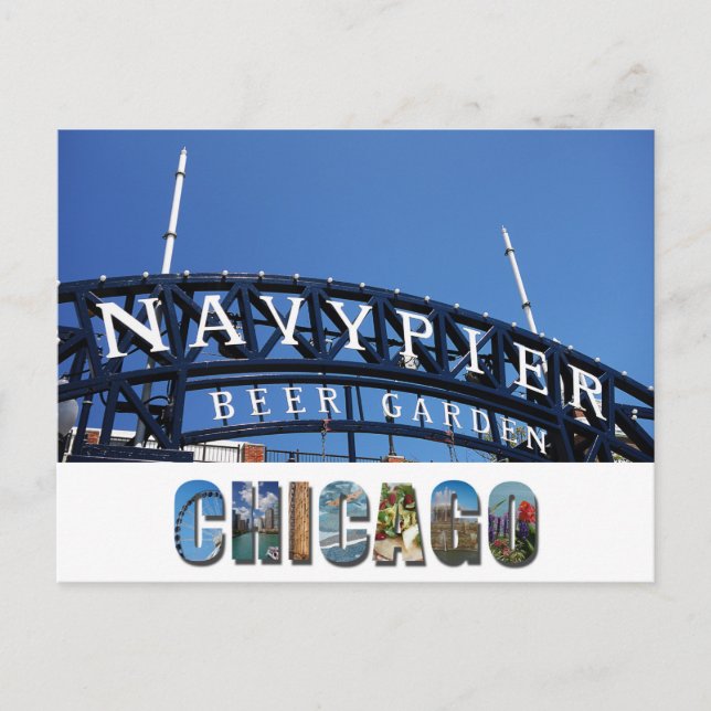 Chicago Illinois Navy Pier Sign Postkarte (Vorderseite)