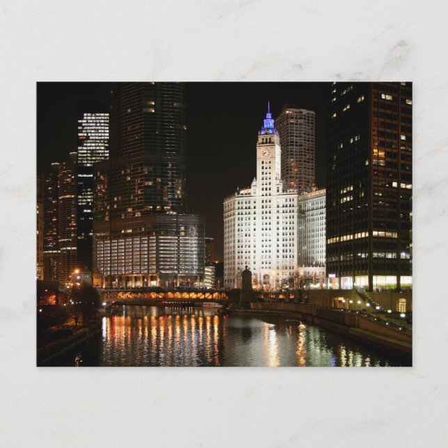 Chicago Illinois Night Skyline Travel Post Card Postkarte (Vorderseite)