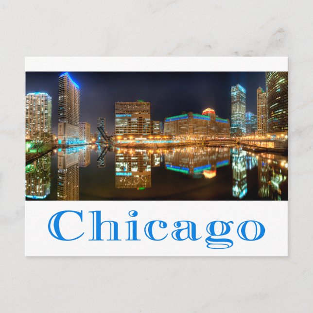 Chicago Illinois Night Skyline Travel Post Card Postkarte (Vorderseite)