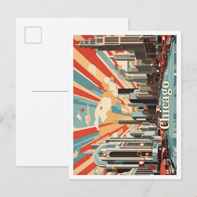 Chicago Illinois Pop Art Travel Illustration Postkarte (Vorne/Hinten)