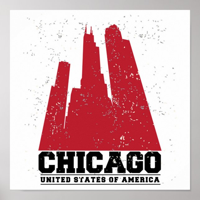 Chicago, Illinois | Red City Skyline Poster (Vorne)