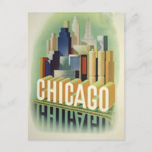 Chicago Illinois Retro Vintage Reiseposter Postkarte