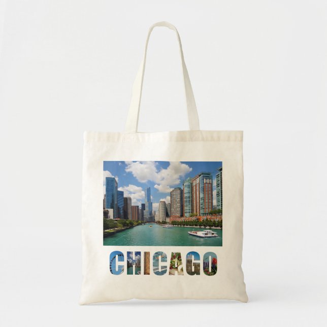 Chicago Illinois River City Skyline Travel Foto Tragetasche (Vorne)