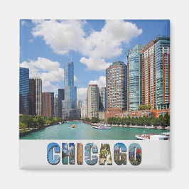 Chicago Illinois River Skyline Foto Magnet