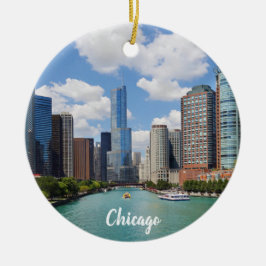 Chicago Illinois River Skyline Photo Christmas Keramik Ornament
