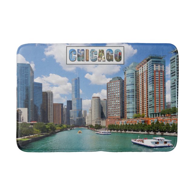Chicago Illinois River Skyline Travel Foto Badematte (Vorderseite)