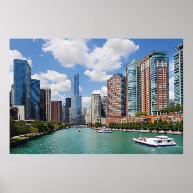 Chicago Illinois River Skyline Travel Foto Poster (Vorne)