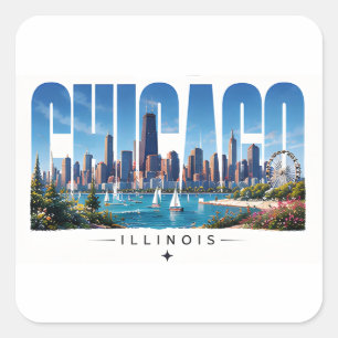 Chicago Illinois Seefront Skyline Reise Quadratischer Aufkleber