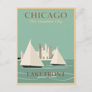 Chicago Illinois Seefront Vintage Reiseposter Postkarte