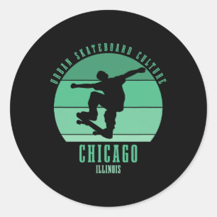 Chicago Illinois Skateboarder Urne Skateboarding  Runder Aufkleber