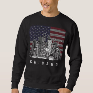 Chicago Illinois Skyline American Flag Sweatshirt