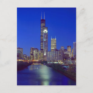 Chicago, Illinois, Skyline bei Nacht mit Chicago Postkarte