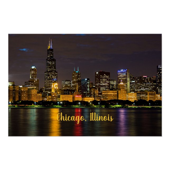Chicago, Illinois Skyline bei Nacht Poster (Vorderseite)
