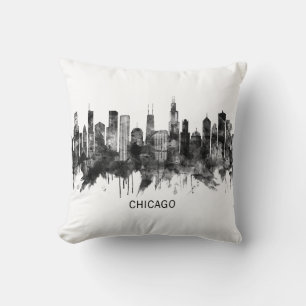 Chicago Illinois Skyline BW Kissen