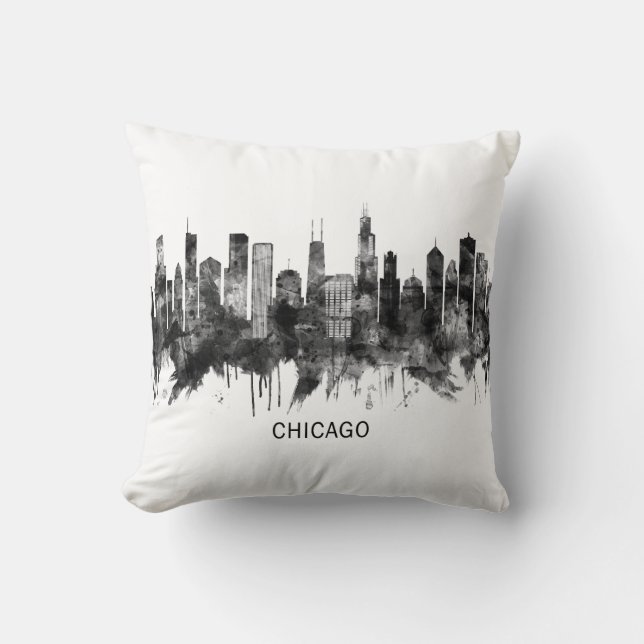 Chicago Illinois Skyline BW Kissen (Vorderseite)