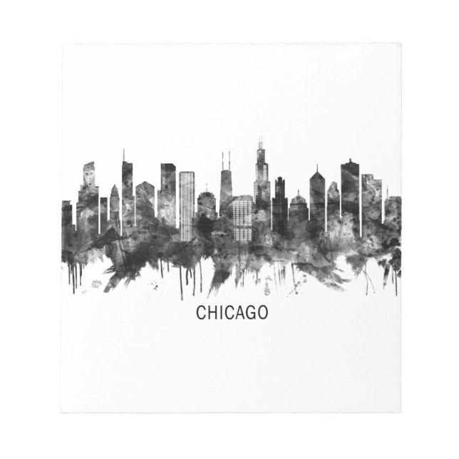 Chicago Illinois Skyline BW Notizblock (Vorderseite)