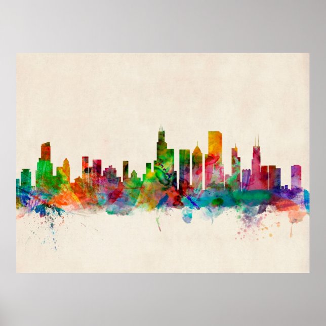 Chicago Illinois Skyline Cityscape Poster (Vorne)