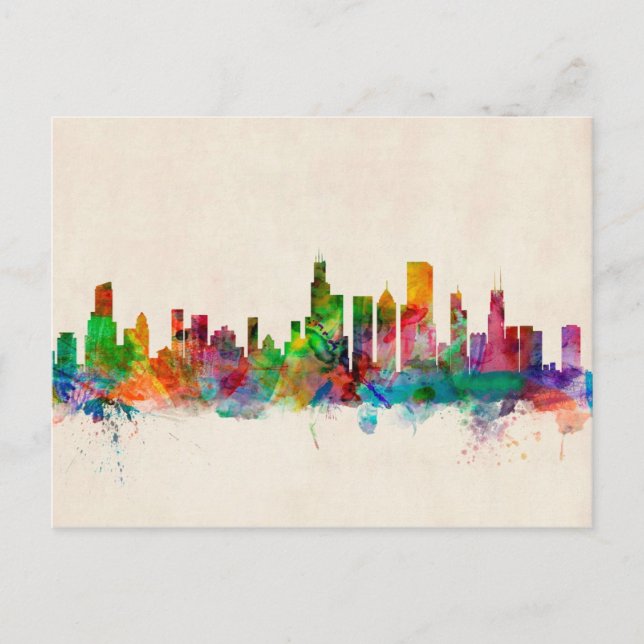 Chicago Illinois Skyline Cityscape Postkarte (Vorderseite)