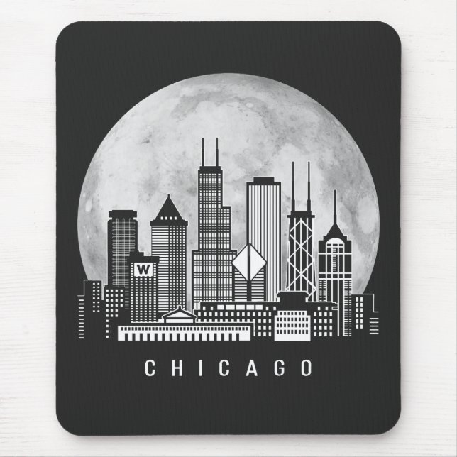 Chicago Illinois Skyline Full Moon Mousepad (Vorne)