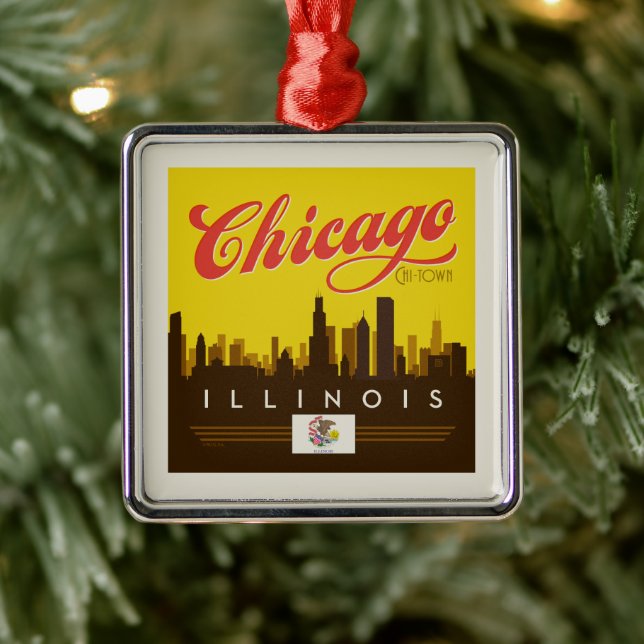 Chicago Illinois Skyline Ornament Aus Metall (Baum)