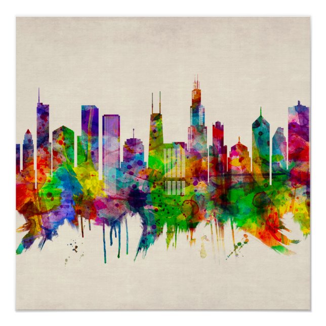 Chicago Illinois Skyline Poster (Vorderseite)