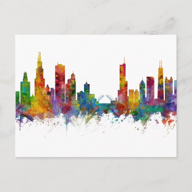 Chicago Illinois Skyline Postkarte (Vorderseite)