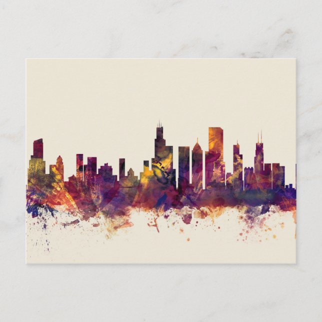 Chicago Illinois Skyline Postkarte (Vorderseite)