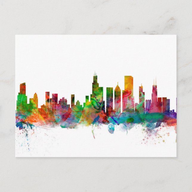 Chicago Illinois Skyline Postkarte (Vorderseite)