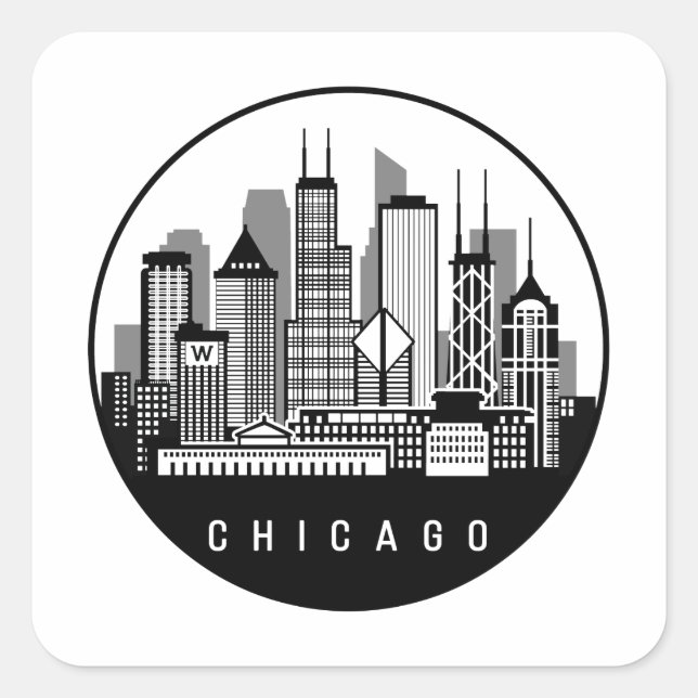 Chicago Illinois Skyline Quadratischer Aufkleber (Vorderseite)
