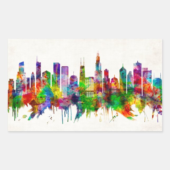Chicago Illinois Skyline Rechteckiger Aufkleber (Vorderseite)