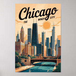 Chicago Illinois Skyline Reisen Vintag Poster