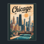 Chicago Illinois Skyline Reisen Vintag Postkarte<br><div class="desc">Chicago Retrovektor-Reisedesign. Chicago,  die Windy City of Illinois,  ist berühmt für seine berühmte Skyline,  die erstklassige Architektur und die lebendige Kulturszene.</div>