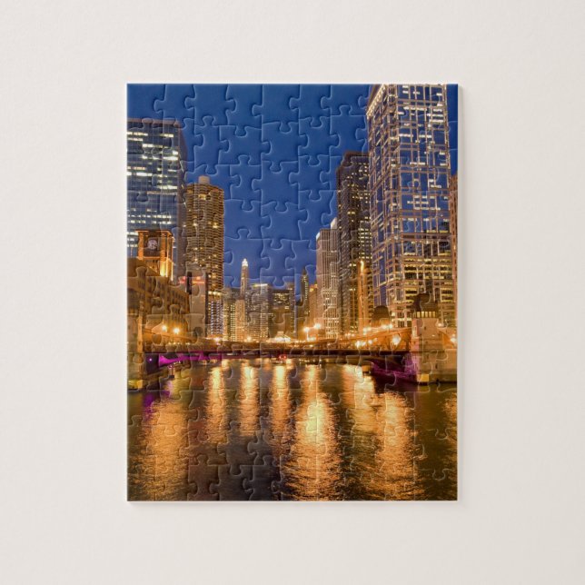 Chicago, Illinois, Skyline und Chicago River (Vertikal)