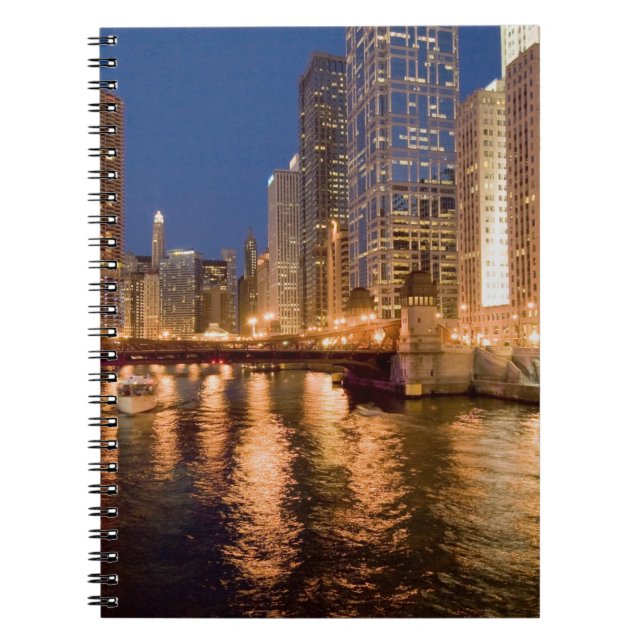 Chicago, Illinois, Skyline und Chicago River bei 2 Notizblock (Vorderseite)