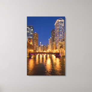 Chicago, Illinois, Skyline und Chicago River bei Leinwanddruck