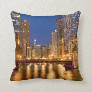 Chicago, Illinois, Skyline und Chicago River Kissen