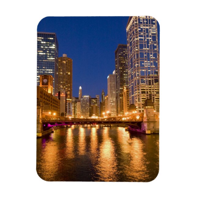 Chicago, Illinois, Skyline und Chicago River Magnet (Vertikal)