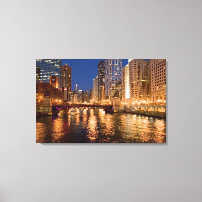 Chicago, Illinois, Skyline und Chicago River mit 2 Leinwanddruck (Vorderseite)