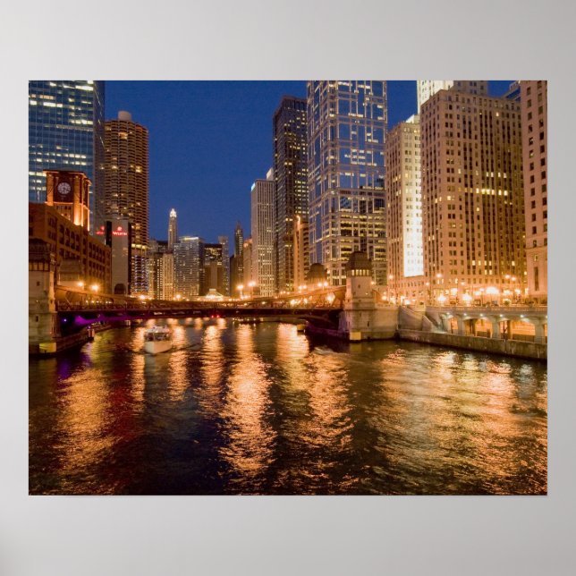 Chicago, Illinois, Skyline und Chicago River mit 2 Poster (Vorne)