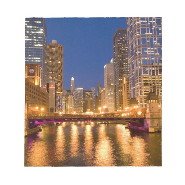 Chicago, Illinois, Skyline und Chicago River Notizblock (Vorderseite)