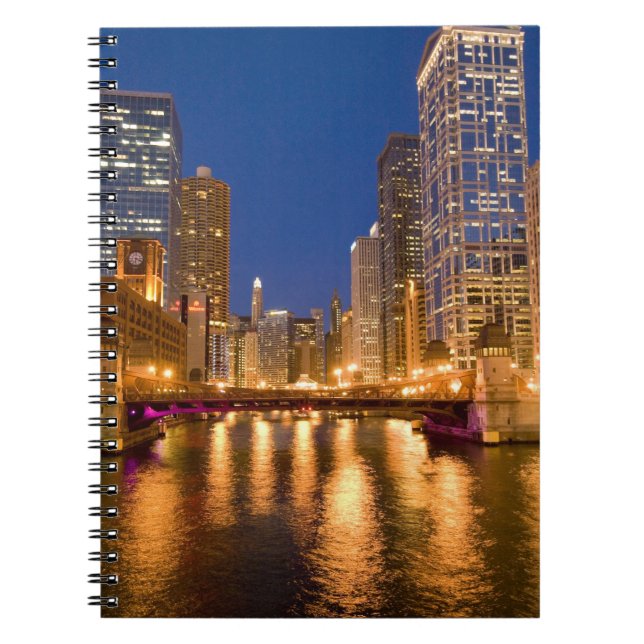 Chicago, Illinois, Skyline und Chicago River Notizblock (Vorderseite)
