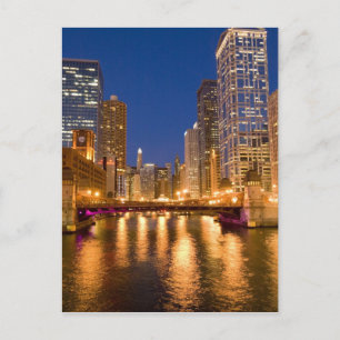 Chicago, Illinois, Skyline und Chicago River Postkarte