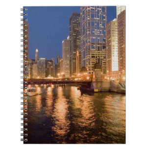 Chicago, Illinois, Skyline und Chicago River um 2 Notizblock