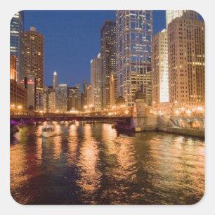 Chicago, Illinois, Skyline und Chicago River um 2 Quadratischer Aufkleber