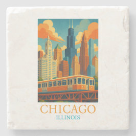 Chicago Illinois Skyline Vintage Kunst Reise Steinuntersetzer