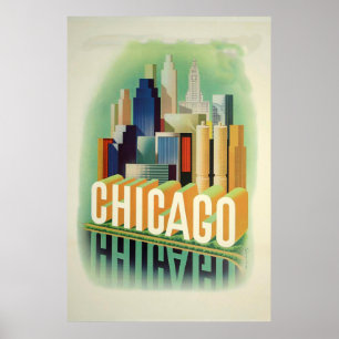 Chicago Illinois Skyline Vintage Poster